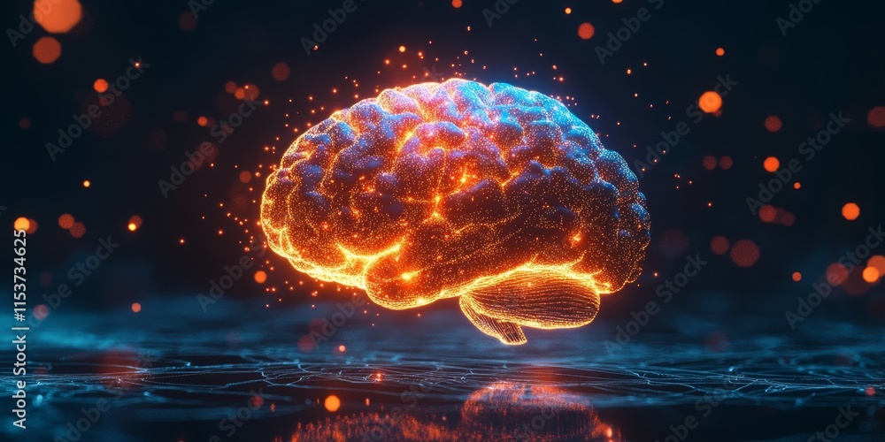 An illustration of a glowing brain set against a dark background. The illuminated brain captures attention with its vibrant glow amid the surrounding darkness. An illustration of a glowing brain set against a dark background. The illuminated brain captures attention with its vibrant glow amid the surrounding darkness.
