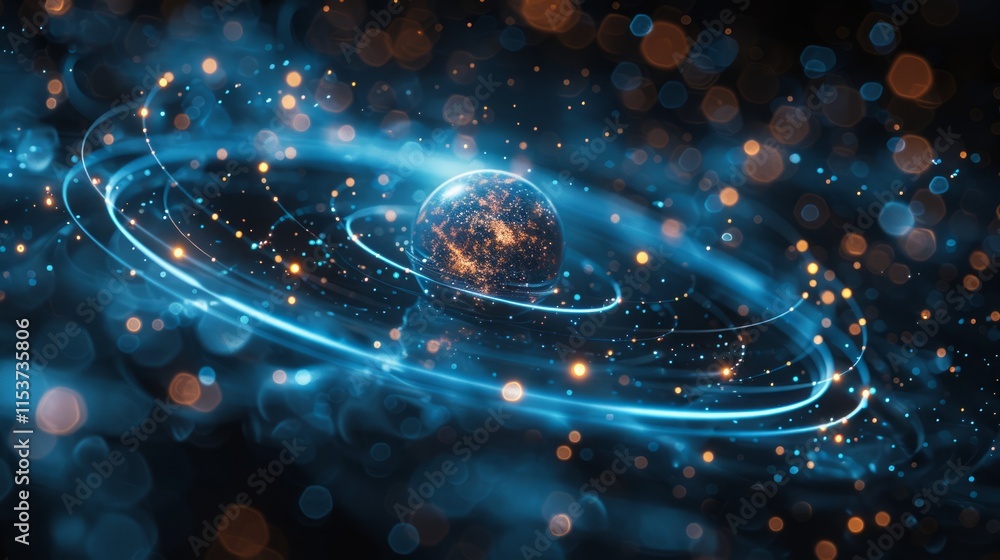 Abstract cosmic planet with glowing rings and particles. Abstract cosmic planet with glowing rings and particles.