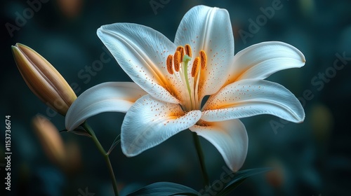 White lily flower with bud.