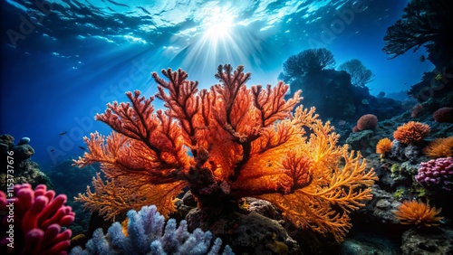 Wallpaper Mural Underwater Coral Bloom Silhouette Photography: Ocean Flower Reef, Deep Sea Marine Life Torontodigital.ca