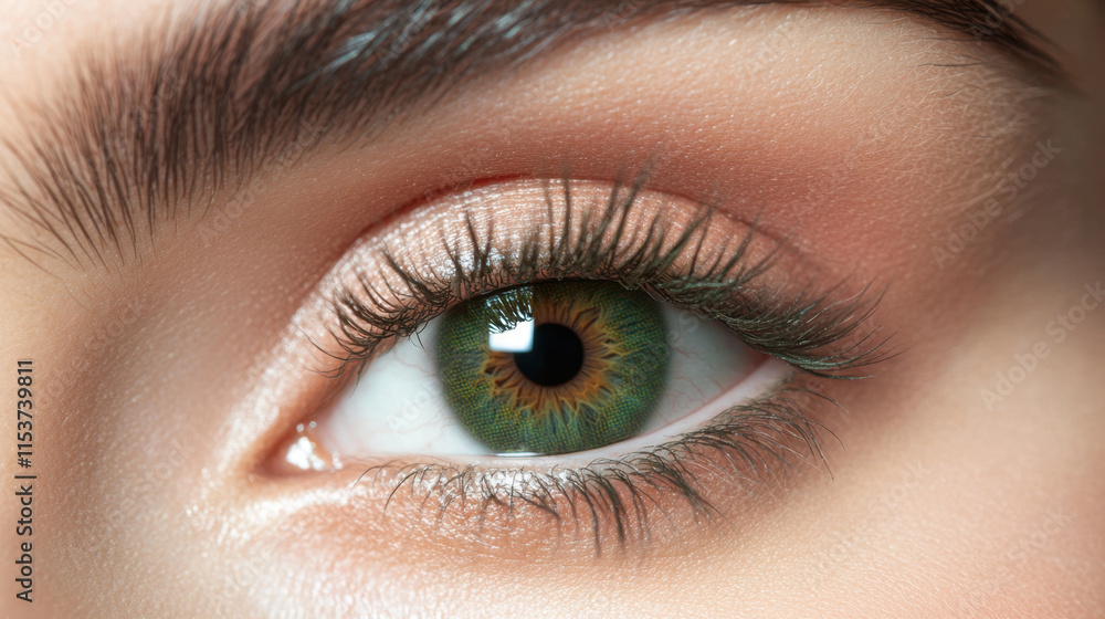 The image showcases a stunning green eye with intricate patterns and vibrant shades, adorned with lush lashes. Natural light enhances its mesmerizing appeal. The image showcases a stunning green eye with intricate patterns and vibrant shades, adorned with lush lashes. Natural light enhances its mesmerizing appeal.