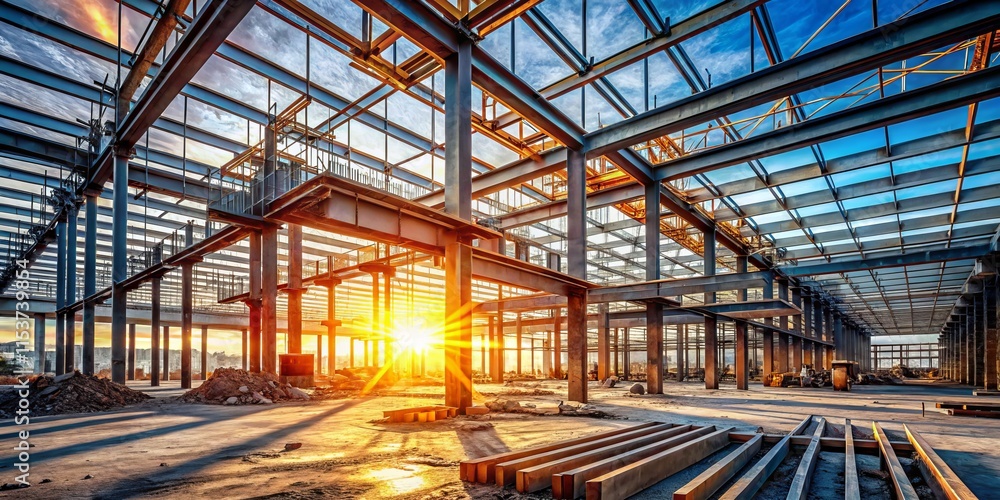 Worm's Eye View Interior Construction: Building Site Photography, Beams, Steel, Concrete, Interior Structure