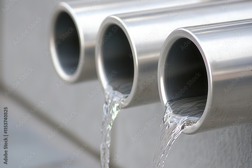 Water flowing through pipes industrial setting image capture clean environment close-up view fluid dynamics