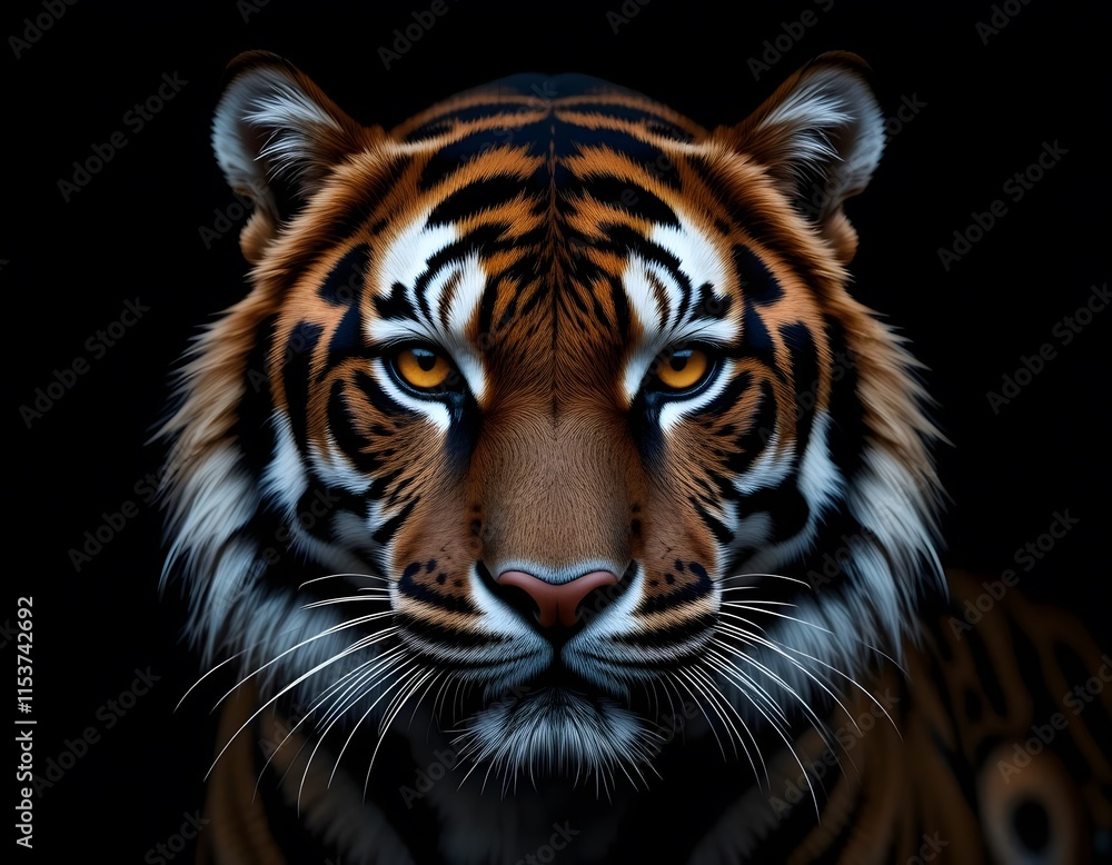 Obraz premium Close-up of a Majestic Tiger's Face, Against a Dark Background