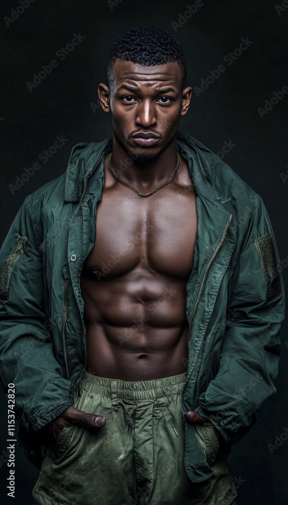 Obraz premium Confident and Powerful Black Man, A Portrait Exuding Strength and Success, Studio Photography