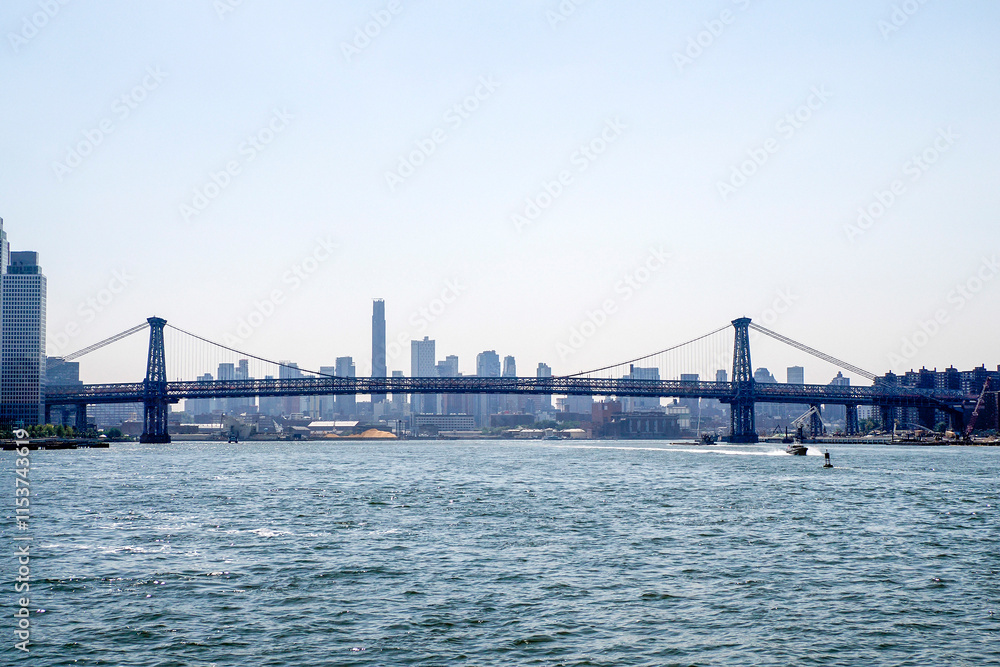 Williamsburg bridge new york manhattan view from East river Williamsburg bridge new york manhattan view from East river