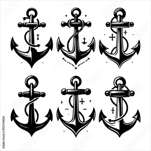 Anchors icon silhouette vector. Anchor vector art silhouette illustration.