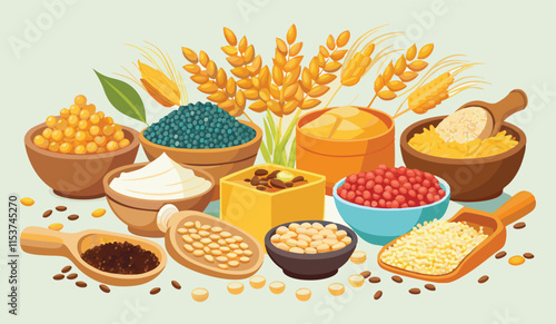 Healthy Food Vector - Organic Ingredients Pack, Grocery and Food Icons