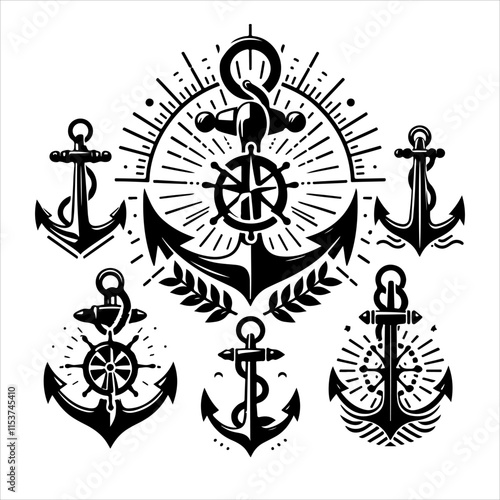 Anchors icon silhouette vector. Anchor vector art silhouette illustration.