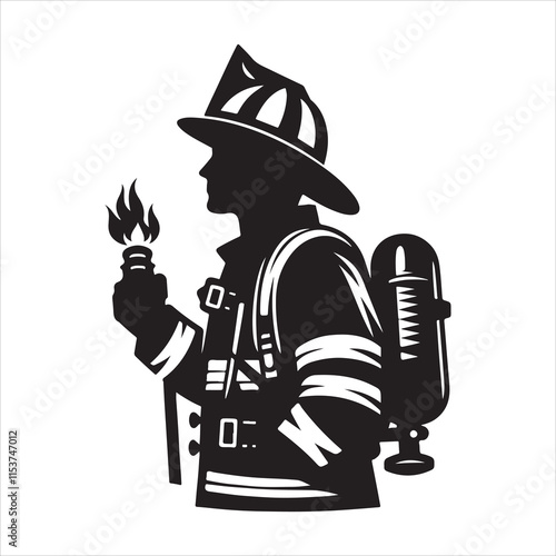 Silhouette of Fire Fighters vector. Firefighter vector art silhouette illustration