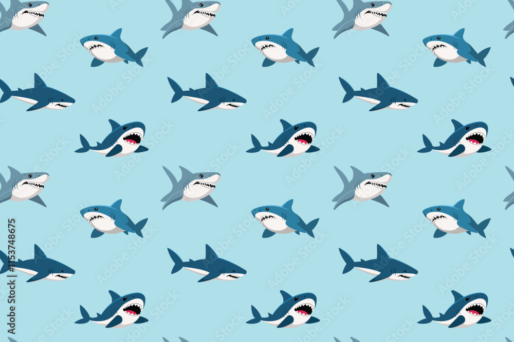 Cartoon Swimming shark seamless pattern Cartoon Swimming shark seamless pattern
