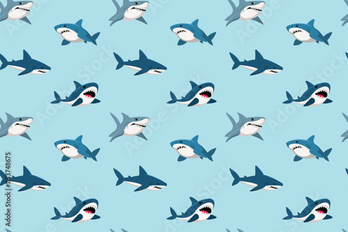 Cartoon Swimming shark seamless pattern