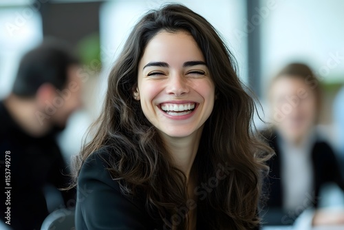 Wallpaper Mural A beautiful brunette businesswoman with a warm smile and glasses looks confidently into the camera Torontodigital.ca
