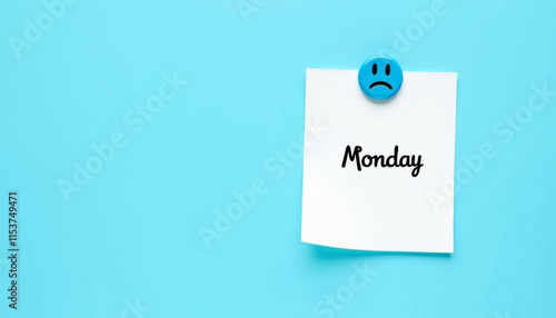 Sad face with sticky note and copy space for blue monday photo