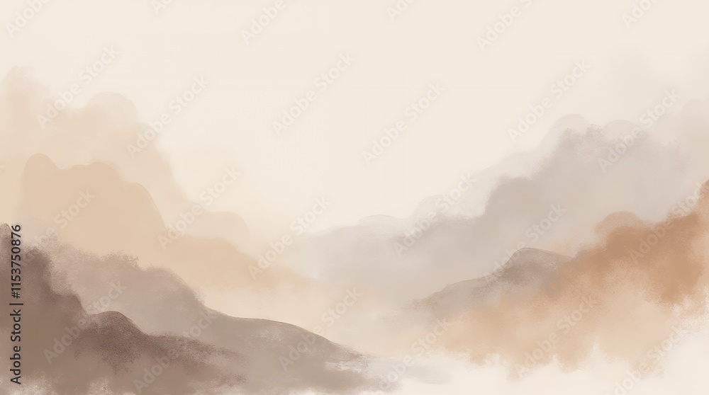 Fototapeta premium Serene Beige Mountains: A Watercolor Dream