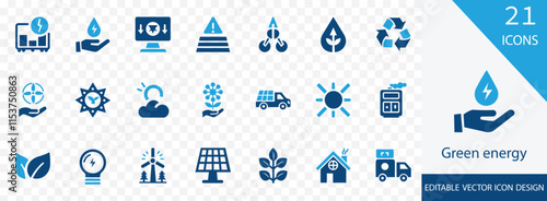  Green energy solid icon set. containing nature, green, earth, energy, eco,  factory, environment and vector design