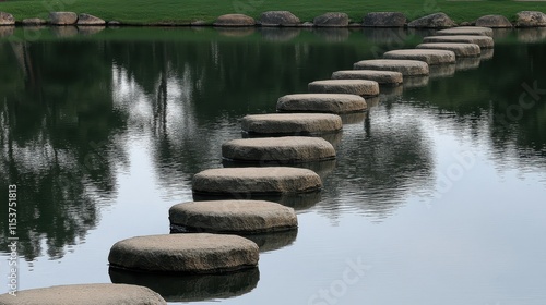 Wallpaper Mural Stepping stones across a calm pond reflecting trees. Torontodigital.ca