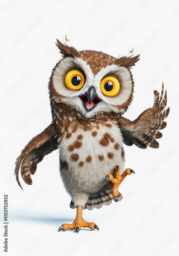 Naklejka premium Cute Cartoon Owl Happy Bird Wildlife Character Friendly Animal