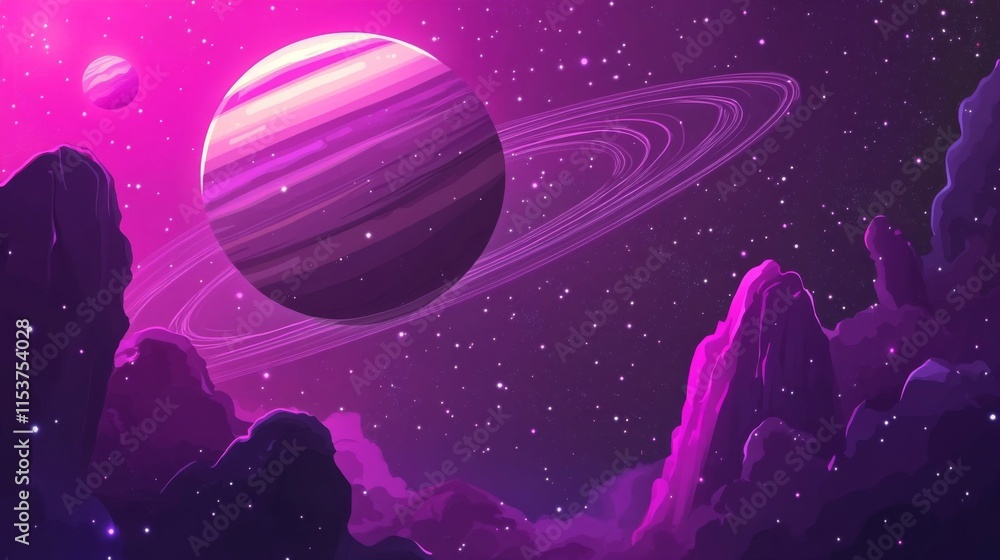 Fototapeta premium Distant Exoplanet with Cosmic Elements in Soft Lighting