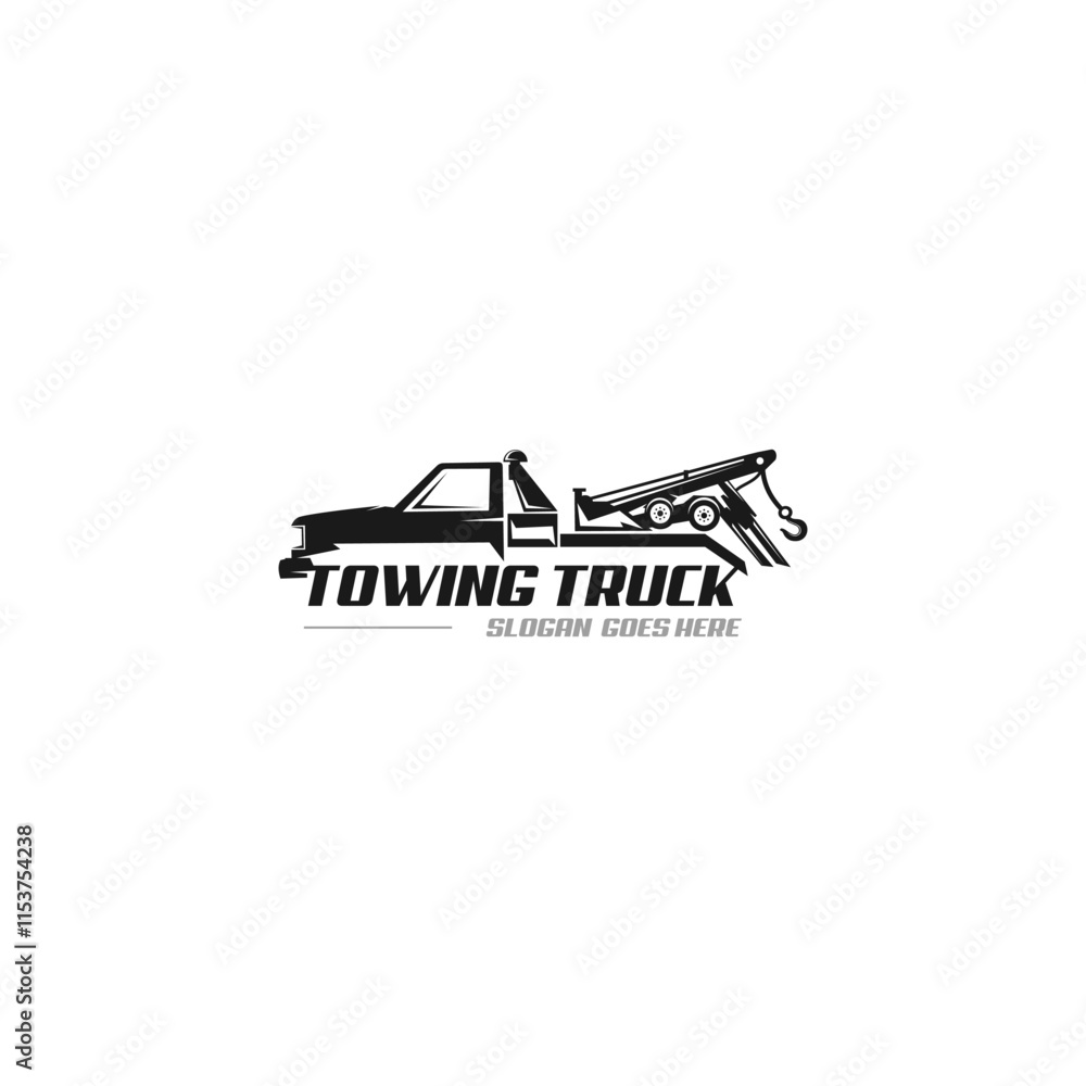 Obraz premium Illustration vector graphic of towing truck service logo design. Suitable for the automotive company, logo, illustration, animation, etc.