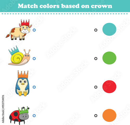 Match the color of the animal's crown. Educational game for color recognition