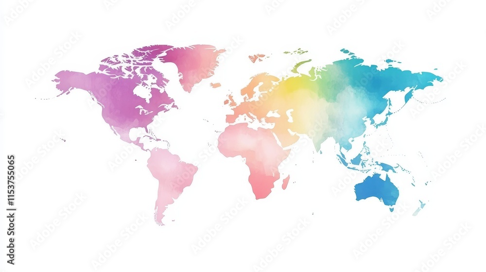Fototapeta premium Minimalist gradient world map outline design with elegant line drawing style. Abstract global geography concept featuring soft curves and vibrant gradient background