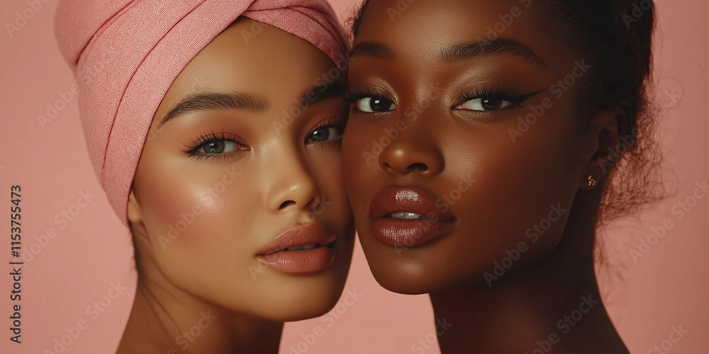 Fototapeta premium Diverse beauty portrait studio setting photography soft lighting close-up celebrating inclusivity in beauty