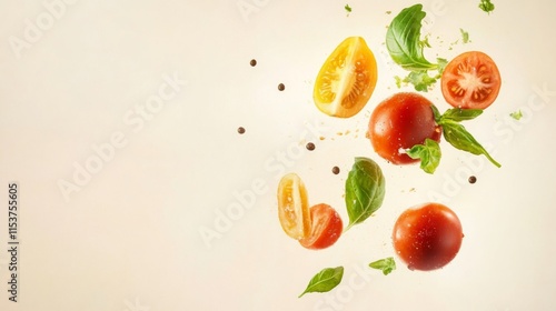 Floating Food Items in Minimalist Space