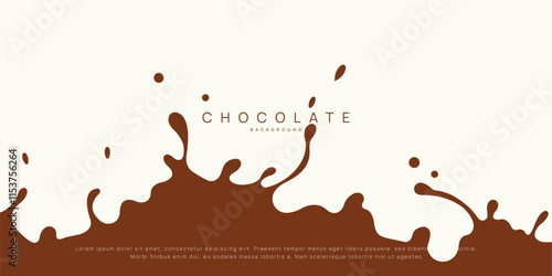 Chocolate background of Modern poster, dynamic splashes and drops. Vector illustration in a flat style of minimalism