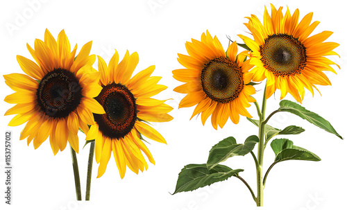 Set of sunflowers on transparent background #1153757012