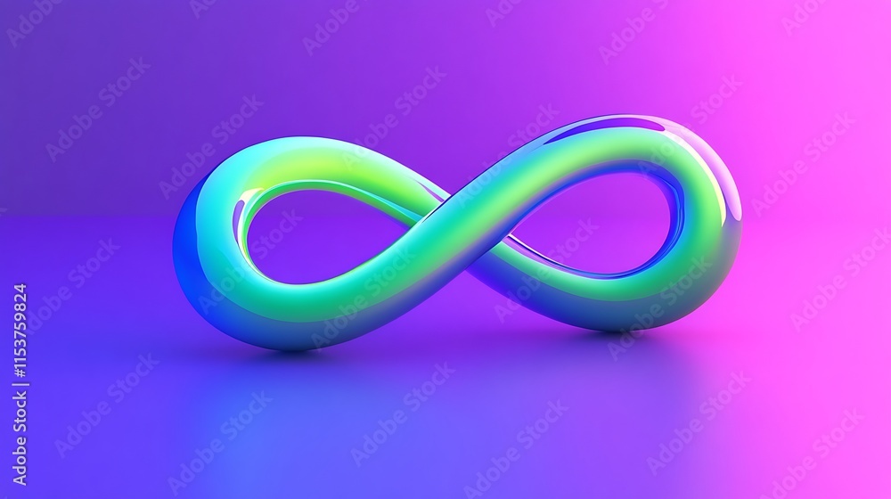 A vibrant, glowing infinity symbol with soft gradients of green and blue over a neon purple background A vibrant, glowing infinity symbol with soft gradients of green and blue over a neon purple background