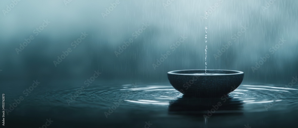 A small bowl of water is sitting on the surface of a body of water A small bowl of water is sitting on the surface of a body of water