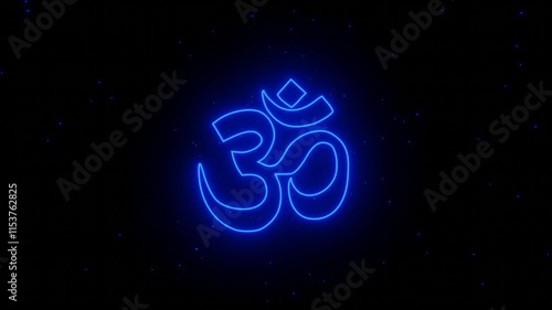 glowing neon line Om Aum .This symbol shows spiritual meditation yoga Hinduism lord Shiva and more. Om symbol 4 k. Hinduism culture om powerful symbol and om chanting spirituality photo