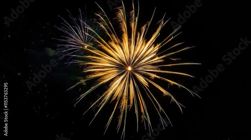 Wallpaper Mural Spectacular fireworks in a dark sky, HD detail, clean black and blue tones, New Year's atmosphere, golden flowers, dazzling starry nights, various shapes, high-contrast film quality Torontodigital.ca