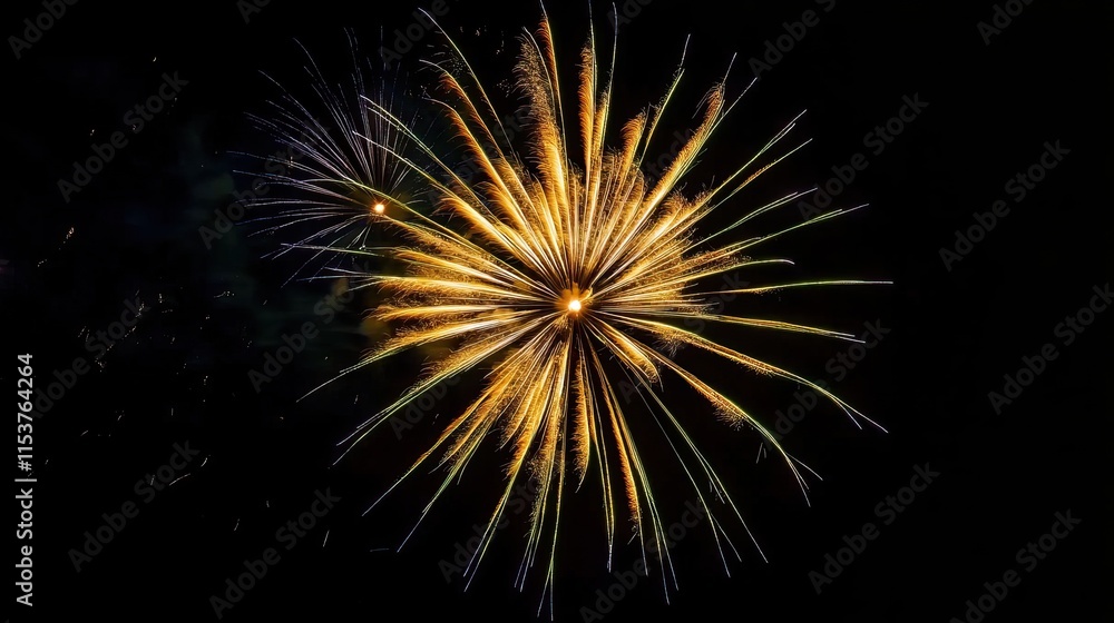 Spectacular fireworks in a dark sky, HD detail, clean black and blue tones, New Year's atmosphere, golden flowers, dazzling starry nights, various shapes, high-contrast film quality Spectacular fireworks in a dark sky, HD detail, clean black and blue tones, New Year's atmosphere, golden flowers, dazzling starry nights, various shapes, high-contrast film quality