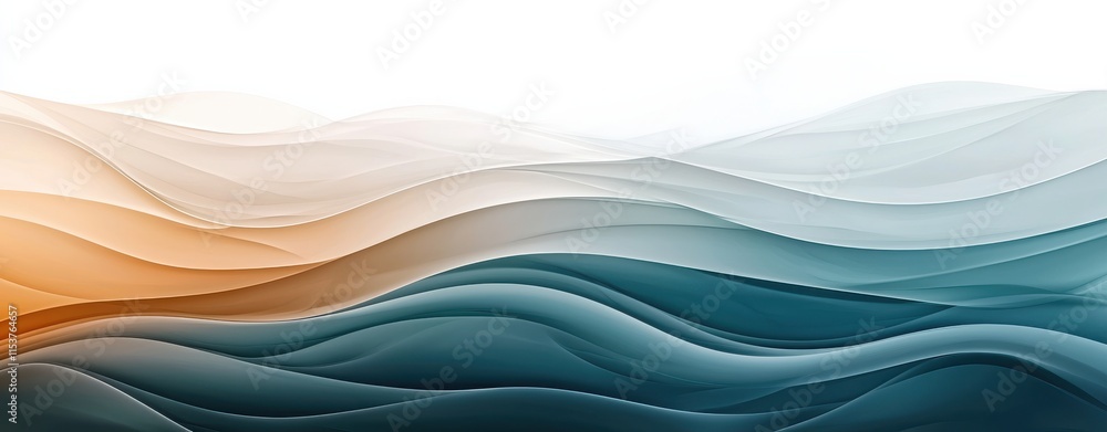 Fototapeta premium Abstract waves in soft hues of blue and orange create a serene and calming visual effect, reminiscent of tranquil water.
