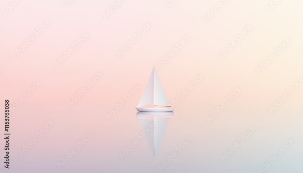 Fototapeta premium Serene Sailing Boat at Dusk on Calm Waters with Gentle Pastel Sky and Soft Reflection