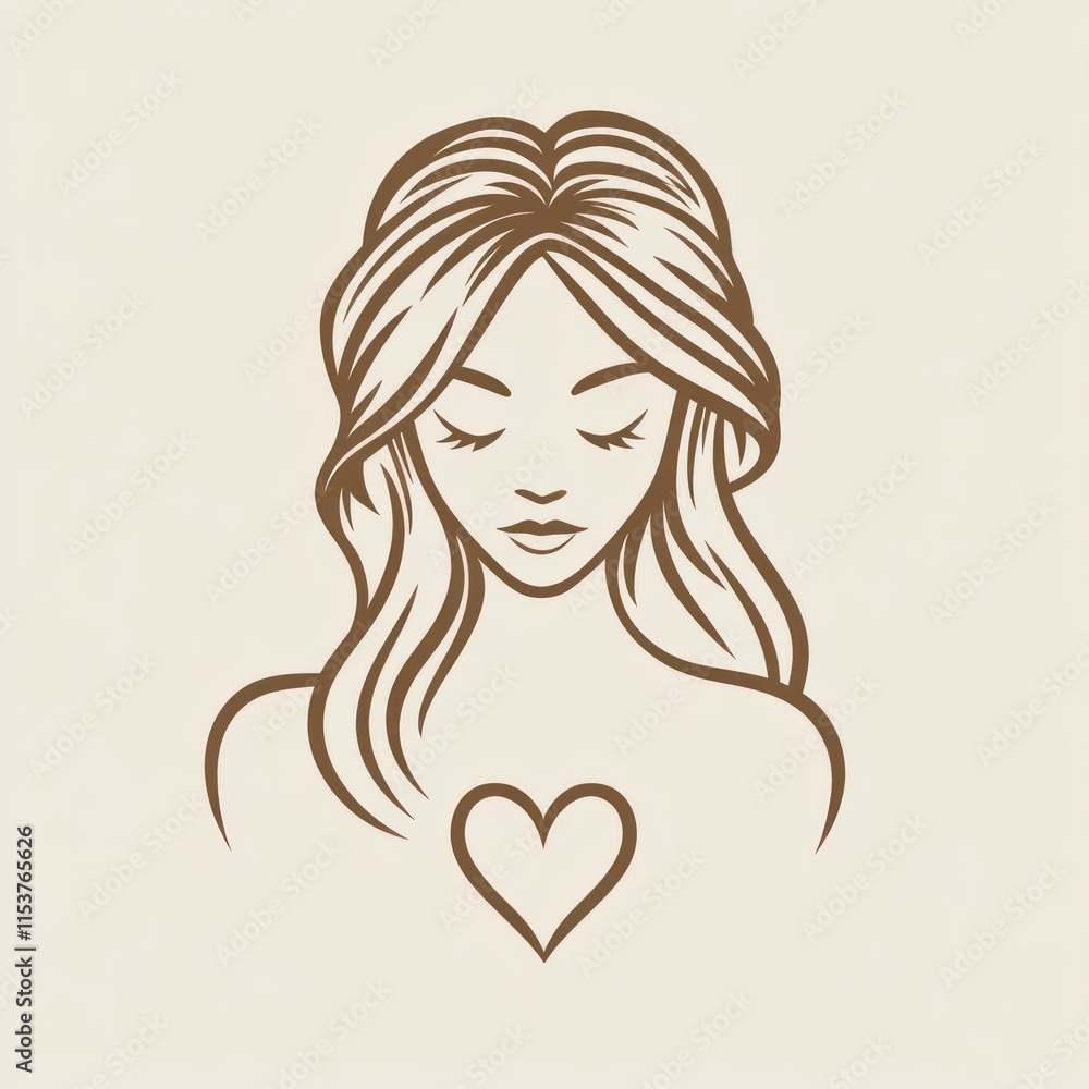 Serene woman with heart illustration. Serene woman with heart illustration.