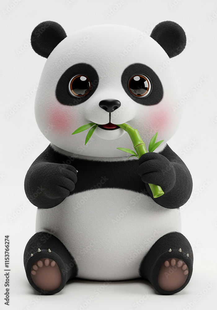 Fototapeta premium Adorable Baby Panda Eating Bamboo Shoot Cute Cartoon Animal