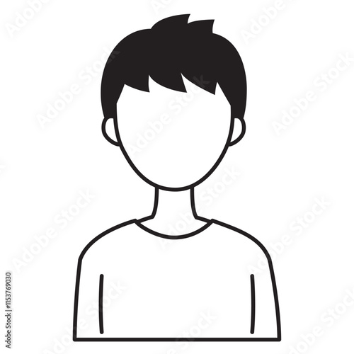 顔なしのシンプルな若い男性の人物アイコン　黒　白黒