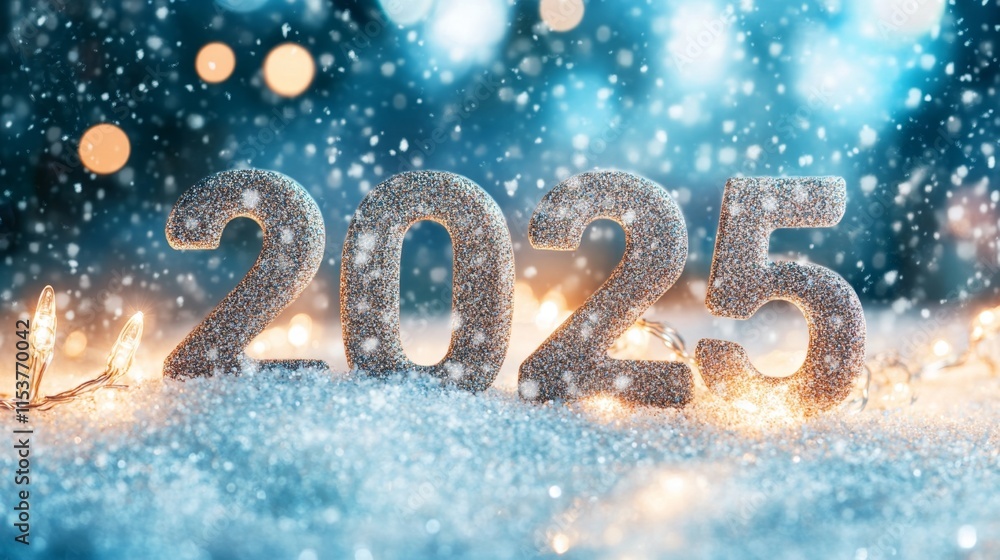 Sparkling numbers announce the arrival of a new year in a winter wonderland Sparkling numbers announce the arrival of a new year in a winter wonderland