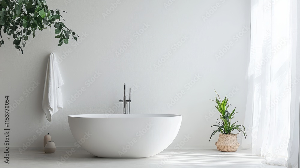 Modern Minimalist Bathroom with Freestanding Bathtub and Greenery for Relaxation and Serenity Modern Minimalist Bathroom with Freestanding Bathtub and Greenery for Relaxation and Serenity