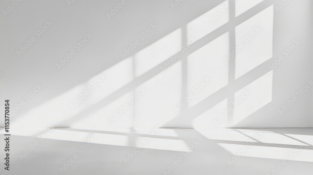 Bright Sunlight Casting Shadows on Empty Indoor Space with White Walls and Minimalistic Design Bright Sunlight Casting Shadows on Empty Indoor Space with White Walls and Minimalistic Design