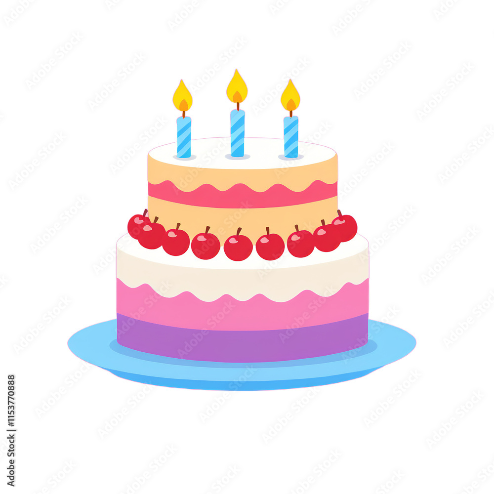 simple cartoon birthday cake with burning candles vector illustration isolated transparent background simple cartoon birthday cake with burning candles vector illustration isolated transparent background