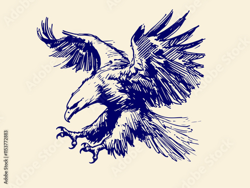 American Bald Eagle Hand Drawn Illustration Sketch Vector Isolated