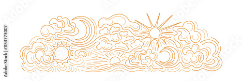 Sun, moon, cloud line illustration Abstract vector