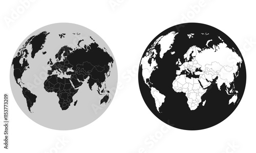 world map on globe, vector illustration isolated on alpha channel background.