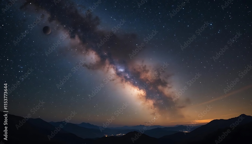 Night Sky Milky Way Over Silhouetted Mountains Night Sky Milky Way Over Silhouetted Mountains