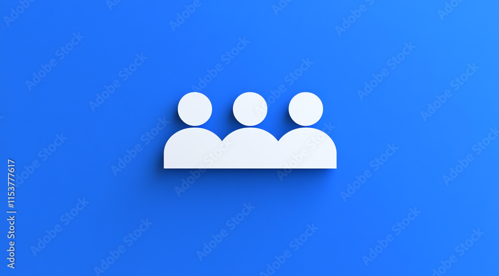 A simple white icon depicting three people standing side by side on a blue background A simple white icon depicting three people standing side by side on a blue background