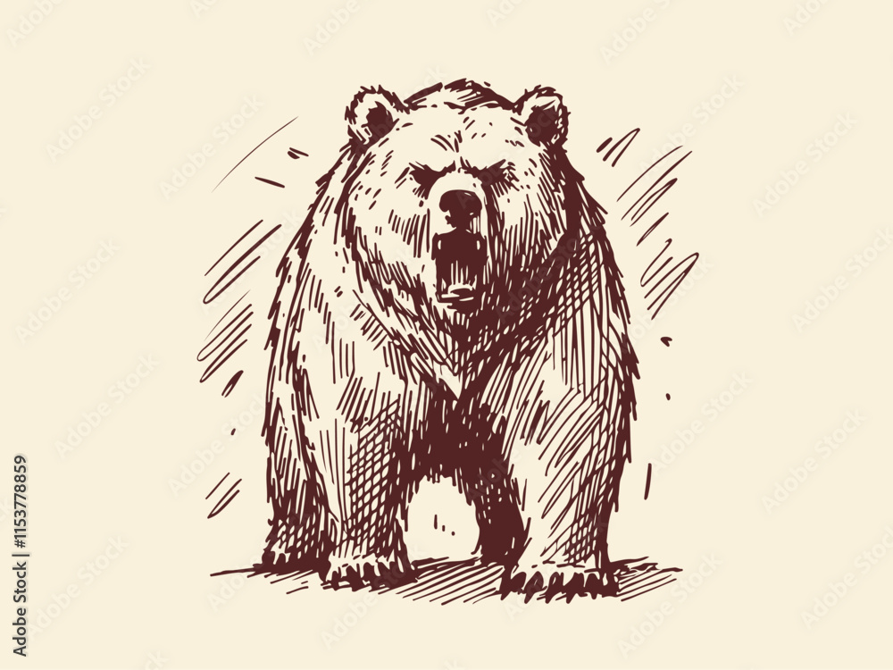 Fototapeta premium Grizzly Bear Hand Drawn Illustration Sketch Vector Isolated